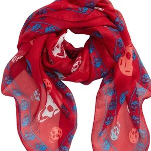 Alexander Mqueen Skull Print Silk Scarf Multi Color Rolled Edge Corner Logo  NWT